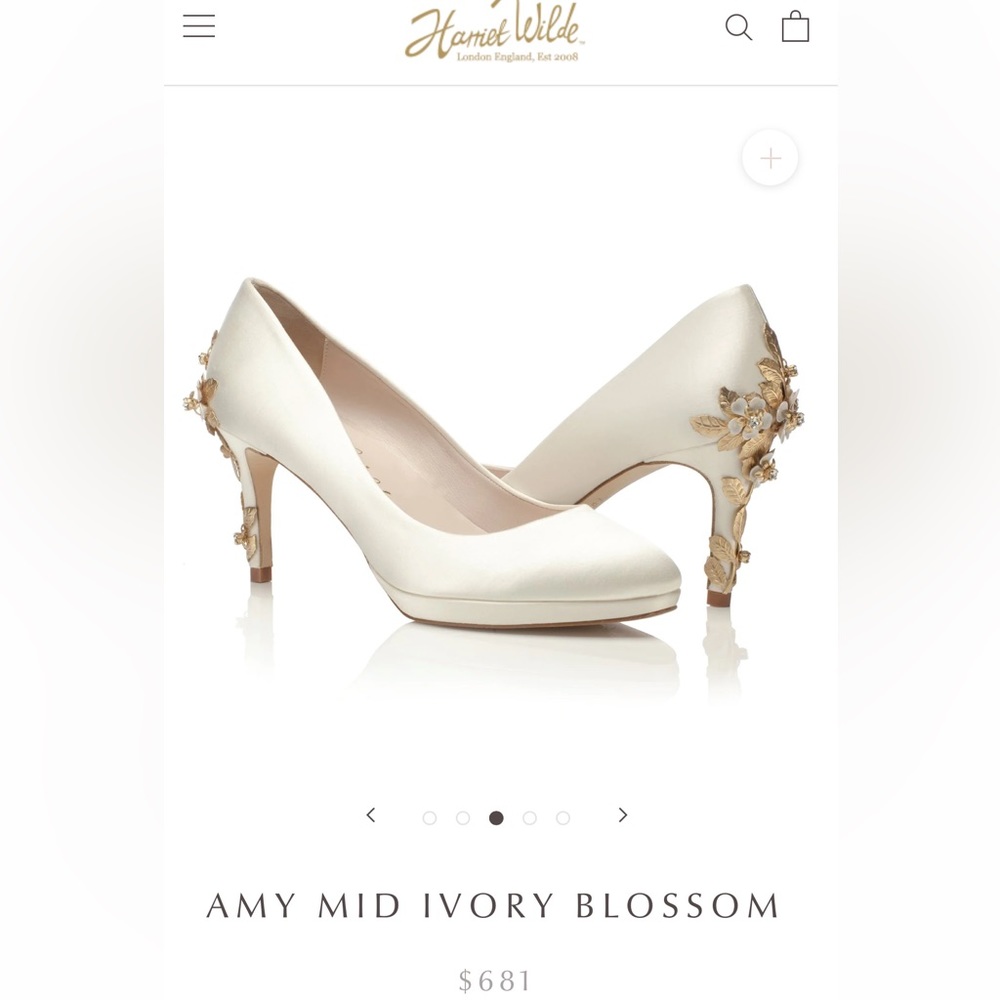 Harriet Wilde Ivory Blossom Satin Bridal Heels | Floral Detail | Size 9